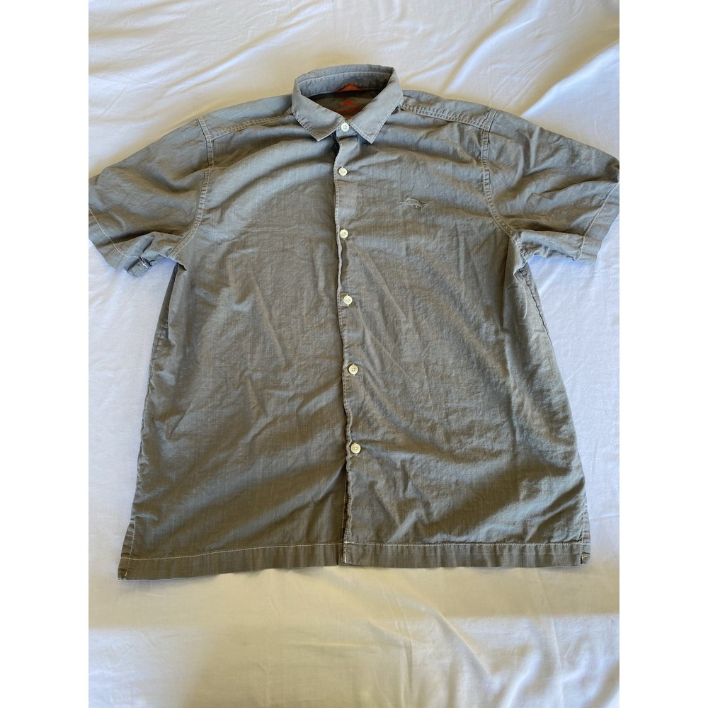 Tommy Bahama Cotton Shirt Mens Gray Button Up Short Sleeve Large